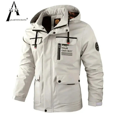 Fashion Men Casual Windbreaker Jacket Hooded Jacket Man Waterproof Outdoor Soft Shell Winter Coat Clothing Warm Fleece Thick - Lootquake