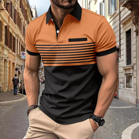 2024 Polo Shirt Polyester Casual Beach Polo Shirts Summer Contrast Striped Printing Shirts Mens Polo Shirts Mens Best For Man - Lootquake