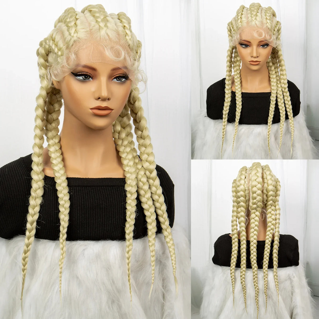 Blonde 613 Knotless Box Braids Wig | 24" Lace Front Cornrows & Baby Hair