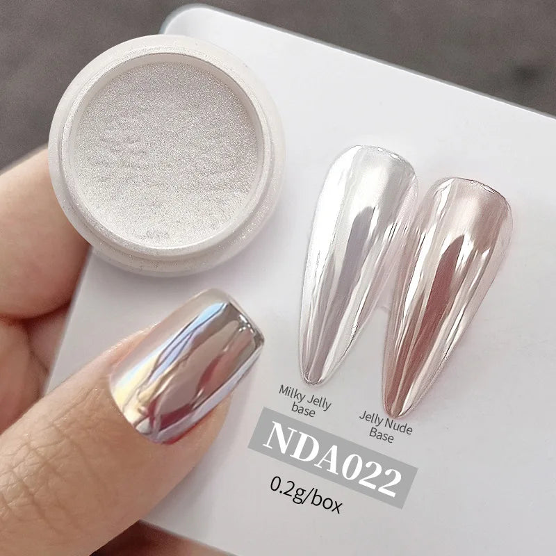 Moonlight Mirror Nail Powder Aurora Silver Glitter Metallic Effect UV Gel Polish for Manicure DIY Nail  Art Design Decoration