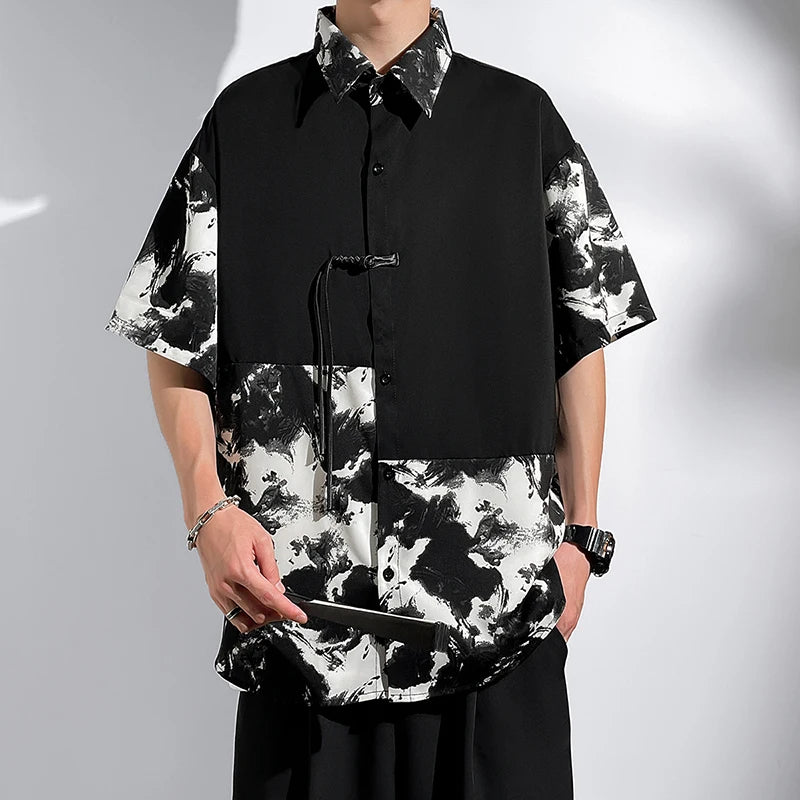 M-5XL Plus Size Mens Short Sleeve Shirt Chinese Traditional Tai Chi Kung Fu Mandarin Collar Frog-Button Clothes Summer Tops Man - Lootquake