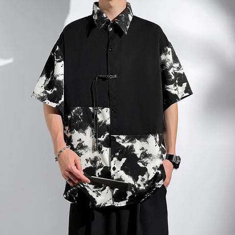 M-5XL Plus Size Mens Short Sleeve Shirt Chinese Traditional Tai Chi Kung Fu Mandarin Collar Frog-Button Clothes Summer Tops Man - Lootquake
