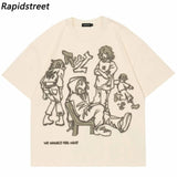 2024 Harajuku Cartoon Girl Cat Japanese Kanji Graphic T Shirt Streetwear Oversized Men T-Shirt Hip Hop Women Short Sleeve Tops - Lootquake