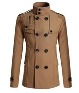 Men Slim Fit Woolen Coats Solid Color Male Casual Long Sleeve Outerwear Autumn Winter Double Breasted Mid Length Windbreaker - Lootquake