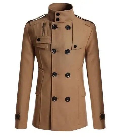 Men Slim Fit Woolen Coats Solid Color Male Casual Long Sleeve Outerwear Autumn Winter Double Breasted Mid Length Windbreaker - Lootquake