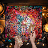 Nappe de tarot mandala bleu, nappe de vie florale pour tarot, ciel étoilé mystique, nappe d'autel Wicca, tapis de jeu de cartes