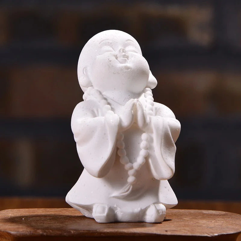 Smile Baby Monk Statue Buddha Sculpture Meditation Sitting Buddha Thailand Fengshui Buddha Figurines for Decor Nature Sandstone