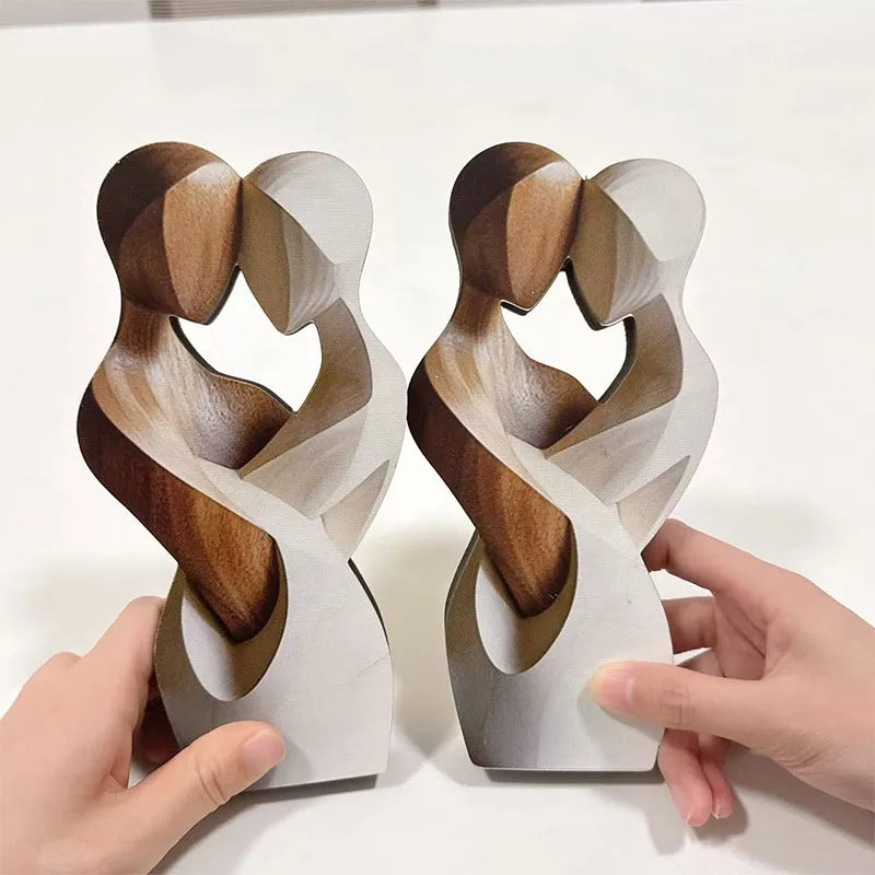 Estatua de pareja de madera elegante y plana en 2D: decoración moderna para el hogar, madera artificial, ideal para sala de estar, dormitorio u oficina.