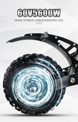 2024 5600W 60v38ah 11-inch off-road vacuum tire electric scooter with maximum speed of 85km/h and cruising range of 90km