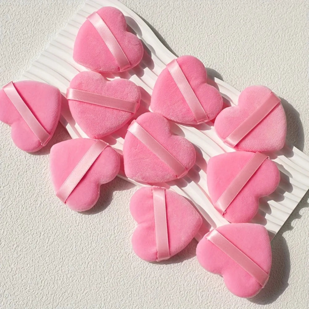 Heart Shaped Velvet Powder Puffs Dry Wet Dual Use 10Pcs All-Purpose Makeup Foundation Blending Sponge Set