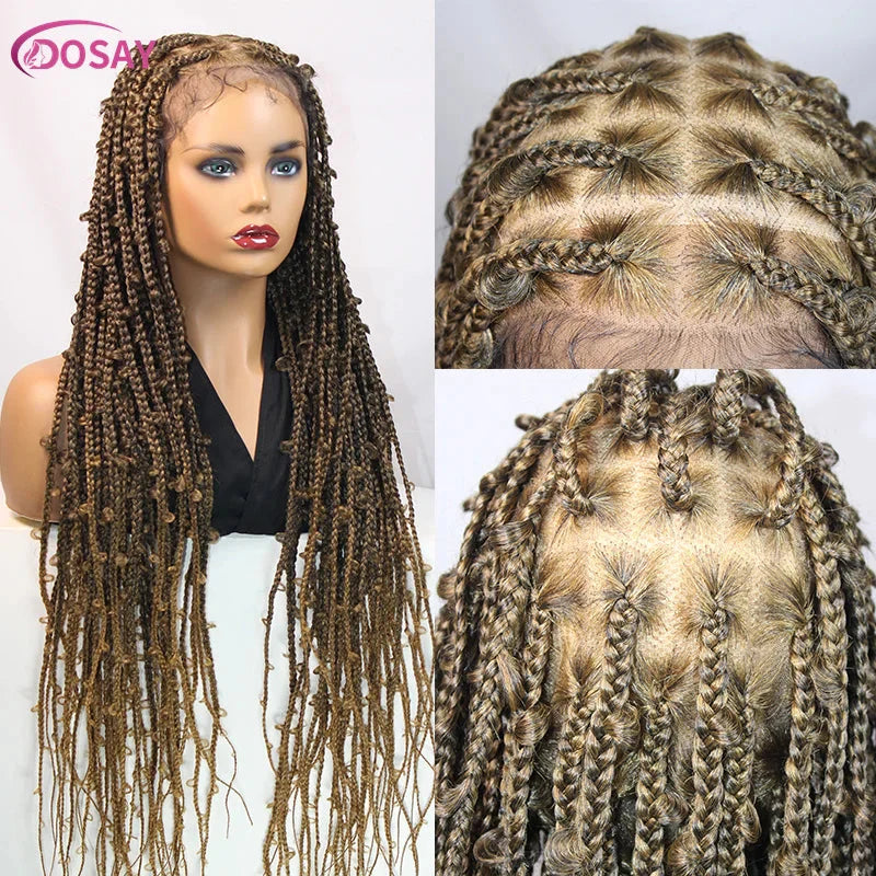 36" Butterfly Braids Wig | 613 Blonde & Burgundy Accents | Full Lace | Goddess Locs & Box Braids