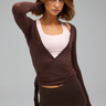 Ladies Yoga Workout Blouses Tees Women Cross Wrap Tie Crop Tops Fashion Long Sleeve Deep V Neck Solid Color Slim Fit T-Shirts - Lootquake