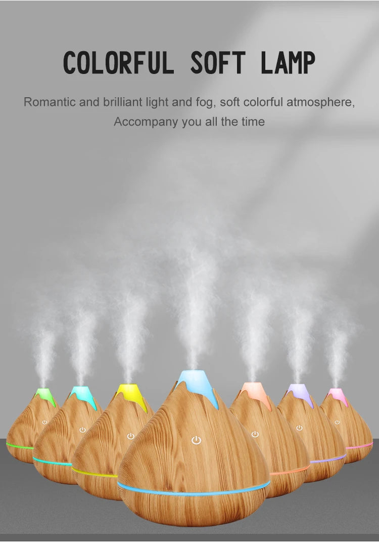 350ML USB aroma oil diffuser wood electric humidifier ultrasonic air humidifier mini aromatherapy LED light mist maker for home