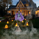 Halloween Props with Terrifying Sounds and Lights Halloween Flying Witch Decor Broom Wizard Decor for Balcony Entry Themed Party