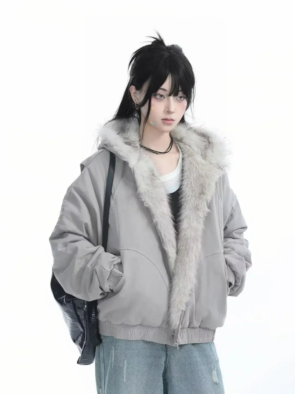 Winter New Plush Jacket American Retro Mao Collar Hooded Jackets Women Street Hip hop Gothic Harajuku Casual Cotton-Padded Coat - Lootquake