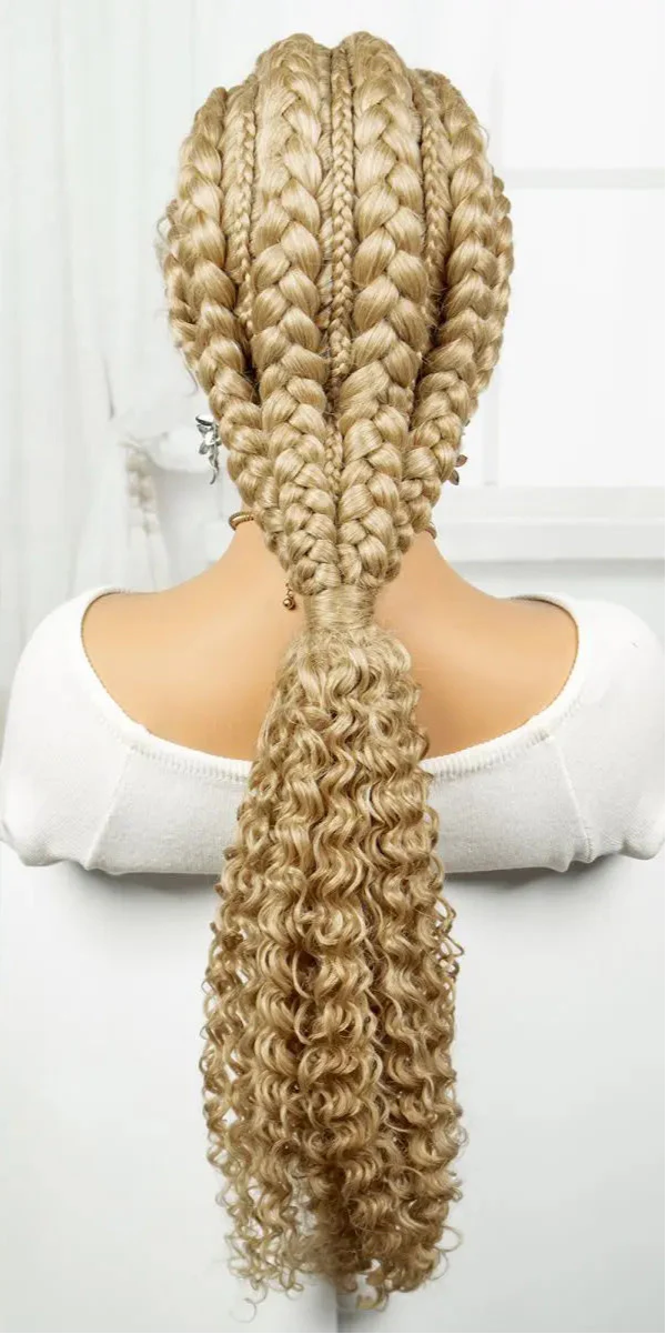 28" Colored Cornrow Braids Wig with Curly Ends | Lace Front | Baby Hair