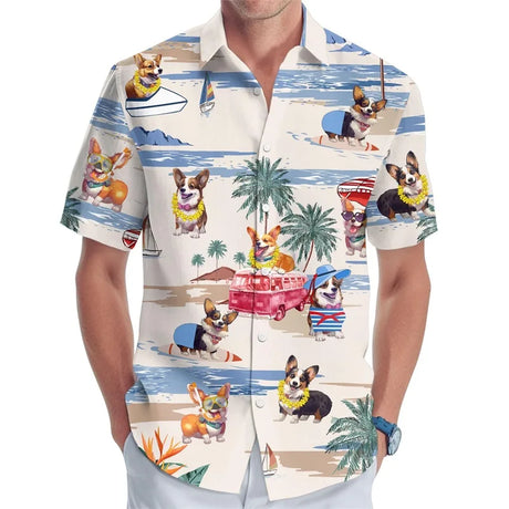 3D Full Print Hawaiian Dachshund Graphic Shirt For Men Summer Casual Button Up Surfing Beach Shirts Blusas Mens Oversize Tee Top - Lootquake