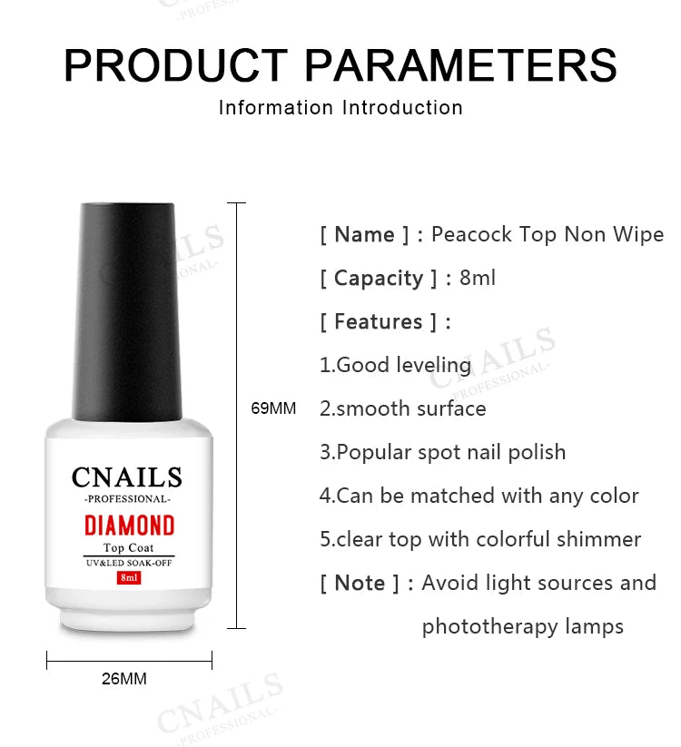 CNails No Wipe Gel Top Coat Clear Gel Base Coat Varnish Soak Off Flash Top Coat UV/LED Nail Art Accessories Matte Nail Polish