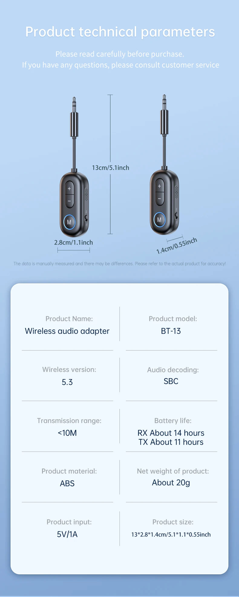 Receptor y transmisor de audio Bluetooth 5.3 con conector auxiliar de 3,5 mm para avión, adaptador USB inalámbrico para TV, PC, auriculares, kit de coche y altavoz.