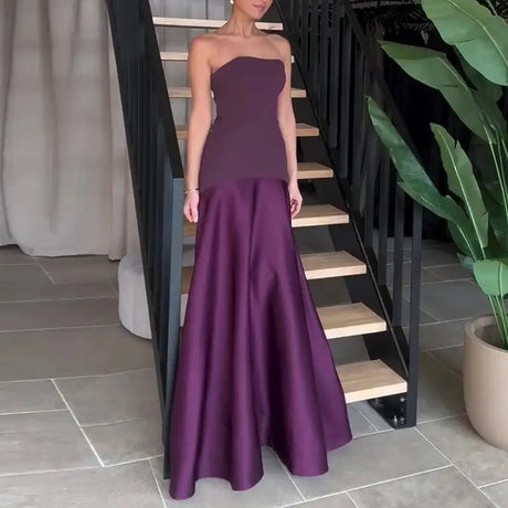 Casual Patchwork Pleated Robe Dresses Ladies Fashion Strapless High Waist Banquet Dress Sexy Hollow Off Shoulder Slim Long Dress - Lootquake