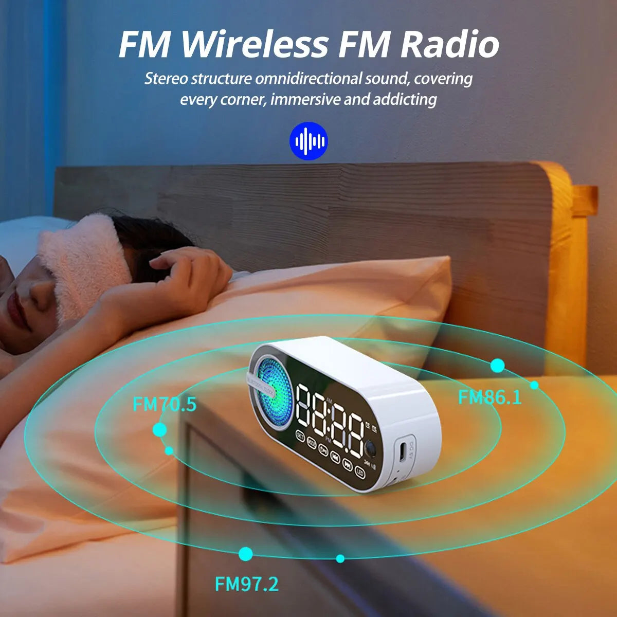 Altavoz Bluetooth inalámbrico silencioso, despertador RGB TWS, USB, LED, espejo, reloj digital FM, pantalla grande, decoración para sala de estar y oficina.