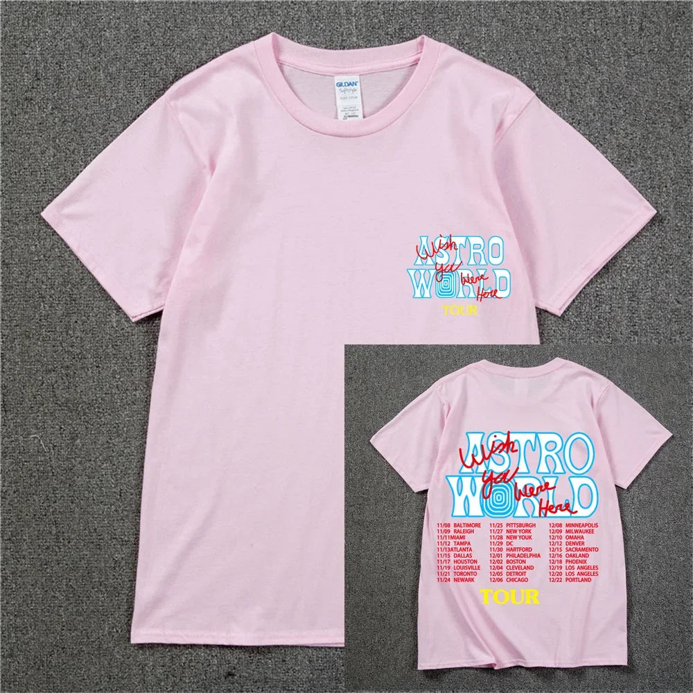 New Summer Hip Hop T Shirt Men Women Cactus Jack Harajuku T-Shirts WISH YOU WERE HERE Letter Print Tee Tops - Lootquake