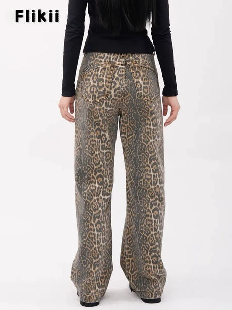 Y2k Vintage Leopard Print Loose Women Jeans Autumn New Classic Straight High Waist Slim Casual Fashion Female Jeans 2024 New - Lootquake