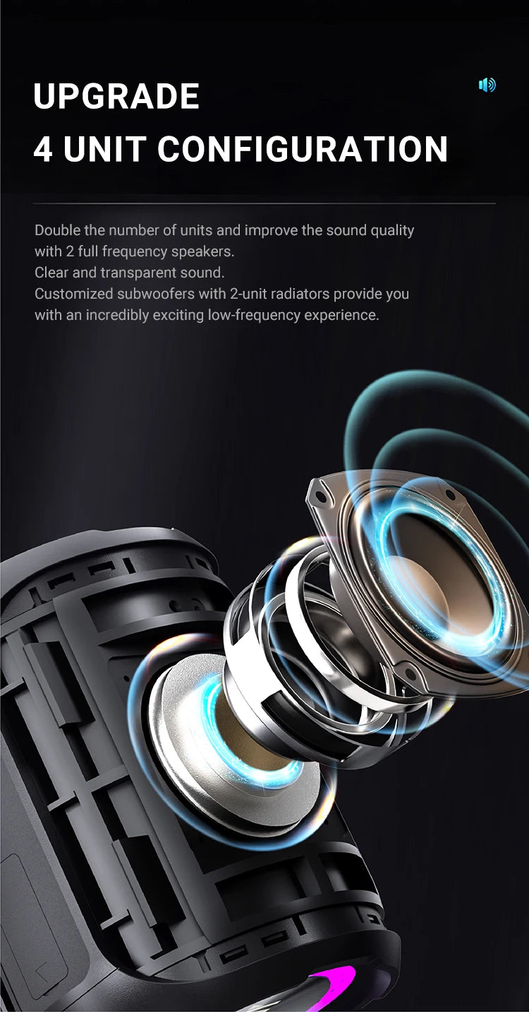 Altavoz Bluetooth portátil, subwoofer estéreo de 360 grados, resistente al agua IPX7, con iluminación, compatible con TF, TWS, inalámbrico, 40 W, para exteriores.