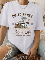 Casual Short Sleeve Outer Banks Print Crew Neck T-Shirt for Spring & Summer Women's Clothing Aesthetic Clothes Y2k Top  Graphic - Lootquake