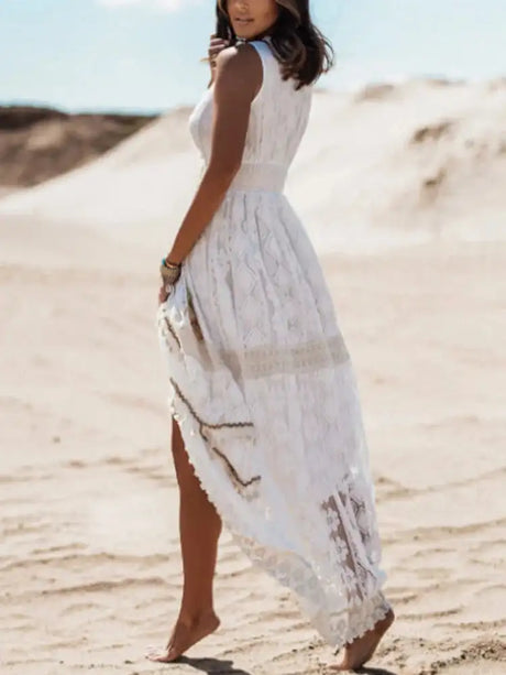 Boho Long Dress Women Summer Lace V Neck Flare Sleeve Sexy Maxi Dress Lady Holiday Party Beach Wedding Dresses Vestidos De Mujer - Lootquake