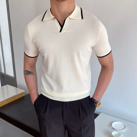 Men's Polo Shirt Elbow-Sleeved T-shirt Fashion Polo Collar Slim-Fit Men Clothing Woolen Sports Polo Tee Shirt Man Golf Shirt EUR - Lootquake