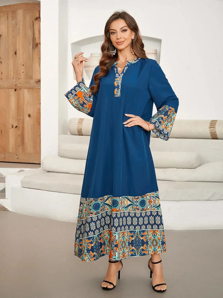 Eid Summer Print Dress for Muslim Women Ramadan Abaya Long Dress Morocco Kaftan Vestidos Largos Dubai Turkey Robe Jalabiya 2024 - Lootquake