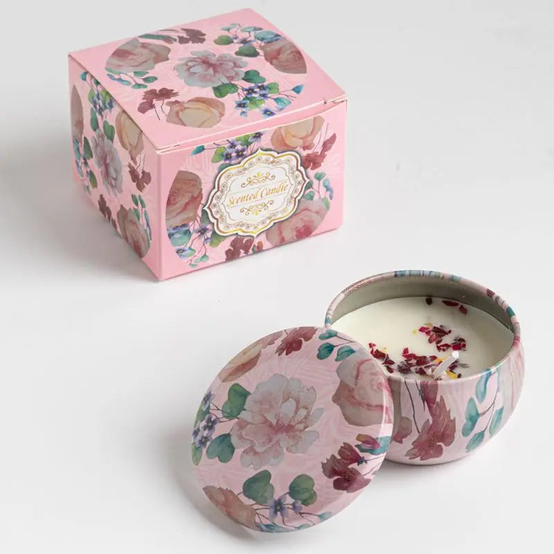 Velas aromáticas de osmanthus y gardenia con pétalos. Pequeñas velas aromáticas románticas para cumpleaños de niñas. Aromaterapia para el hogar.