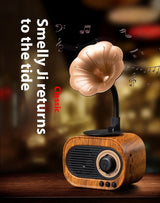 Altavoz Bluetooth retro de madera portátil, minialtavoz inalámbrico para exteriores con sistema de sonido, radio TF FM, música, MP3 y subwoofer.