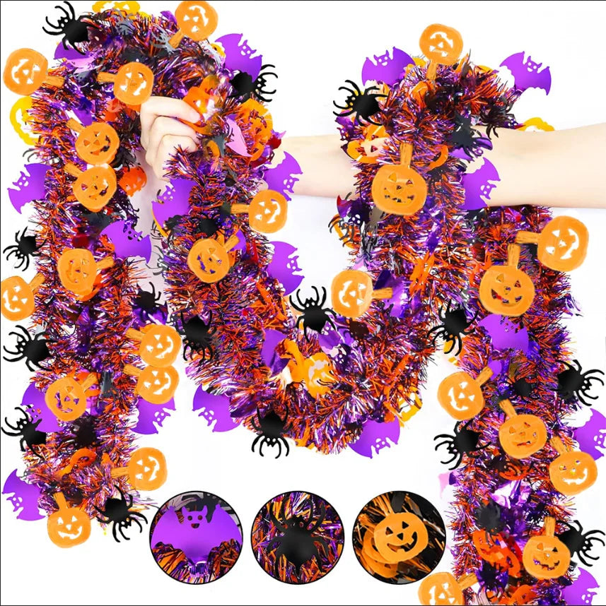 3PCS Halloween Party Streamers - Thickened Bat/Spider/Pumpkin Decor, Haunted House Hanging Garlands, Festive Ghost Festival Deco
