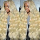 250% Density 30/40 Inch 613 Honey Blonde Body Wave 13x6 HD Transparent Lace Frontal Wigs Brazilian Remy Human Hair
