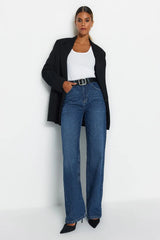 Trendyol TYZA Women's Jeans Casual Beltless Wide Leg Denim Plain Jeans Wide Leg Casual Pants Denim Pants - Lootquake