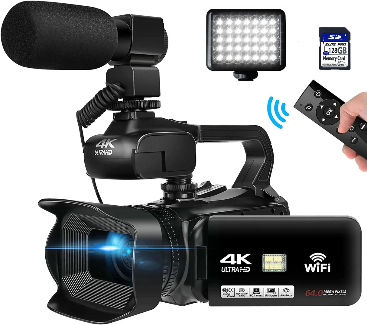 Cámara de video digital con pantalla táctil de 4.0" Videocámara de YouTube Cámara Ultra HD 4K Cámara de transmisión de 64 MP