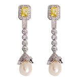 Karachis Vintage Elegant 925 Sterling Silver Natural Pearl High Carbon Diamond Citrine Gemstone Earrings for Women Jewelry - Lootquake