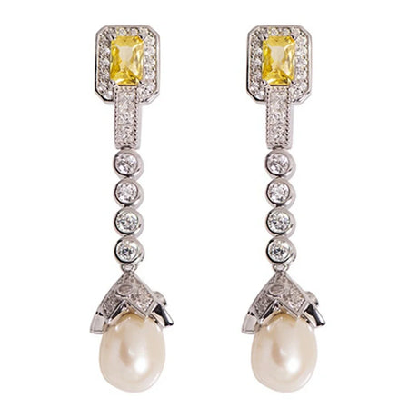 Karachis Vintage Elegant 925 Sterling Silver Natural Pearl High Carbon Diamond Citrine Gemstone Earrings for Women Jewelry - Lootquake