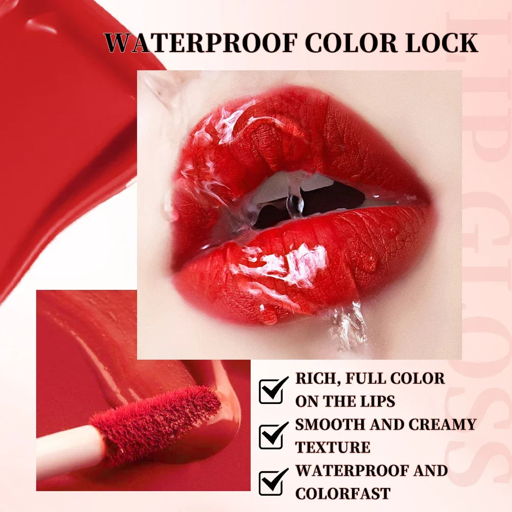 QIBEST 10 Colors Nude Matte Liquid Lipstick Waterproof Silky Lip Gloss Non-Stick Cup Lasting Purple Red Lip Tint Durable Makeup