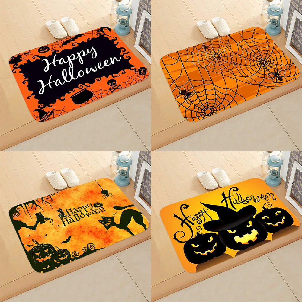 Halloween Theme  Pumpkin Witch Welcome Home Anti-Slip Door Mat Carpet  Decor Flannel Floor