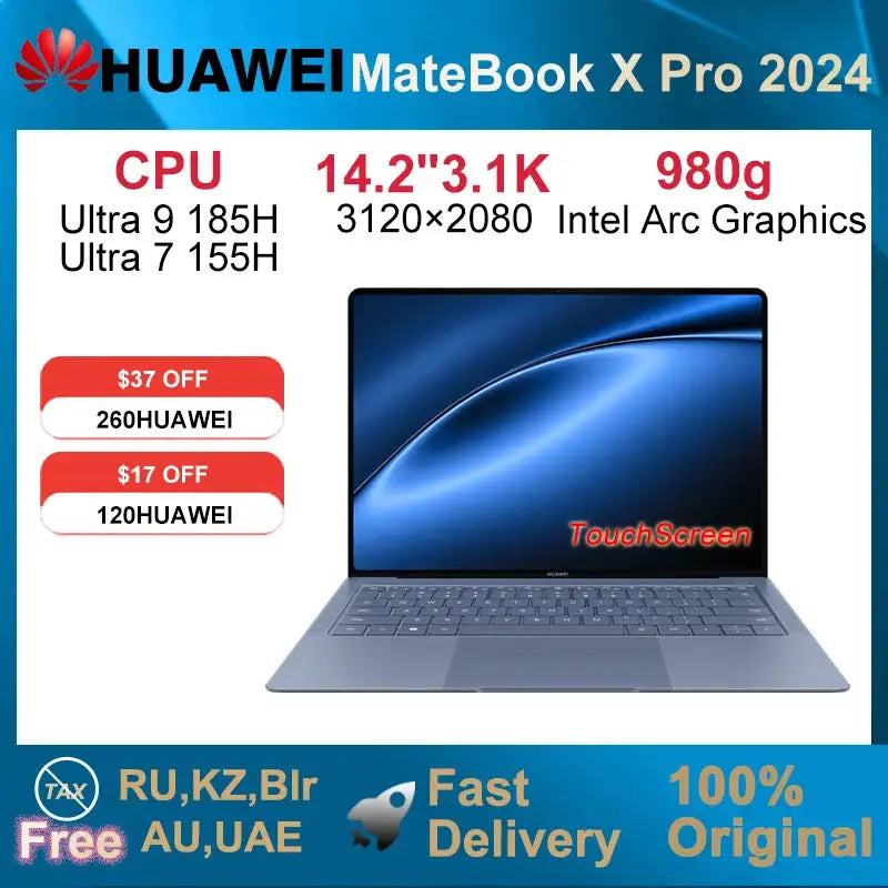 HUAWEI MateBook X Pro 2024  Laptop Inter Core Ultra9 185H/Ultra7 155H 32/16GB 2/1TB Netbook 14.2inch 3.1k Touchscreen 120Hz OLED - Lootquake