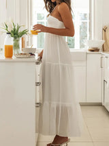 Women Low Cut Backless Maxi Dresses Elegant Spaghetti Strap Tiered Long Dress Relax Fit Open Back Cutout Flowy Sundress - Lootquake