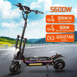 2024 5600W 60v38ah 11-inch off-road vacuum tire electric scooter with maximum speed of 85km/h and cruising range of 90km