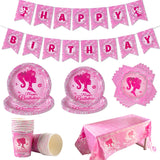 Décoration de fête d'anniversaire, vaisselle jetable rose, assiette en papier, gobelet, nappe, fournitures pour fête prénatale, anniversaire de fille