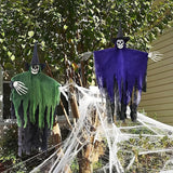 Halloween Skeleton Ghost Hanging Decor,Scary Flying Ghost with Wizard Hat for Haunted House Decor, Patio Porch Skull Prop