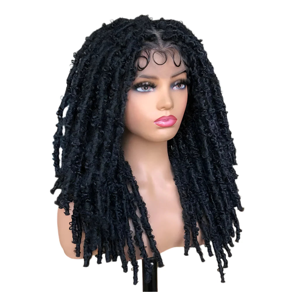 Blue Butterfly Locs Full Lace Braided Wigs For Women Crochet Hair Dreadlocks Meche Faux Locks Braids Extensions Synthetic Hair
