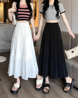Spring 2024 New Women's Petite Black Umbrella Skirt High-waisted A- line White Dress Long Dress Drape Sense - Lootquake