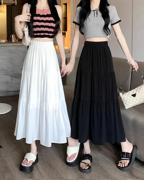 Spring 2024 New Women's Petite Black Umbrella Skirt High-waisted A- line White Dress Long Dress Drape Sense - Lootquake